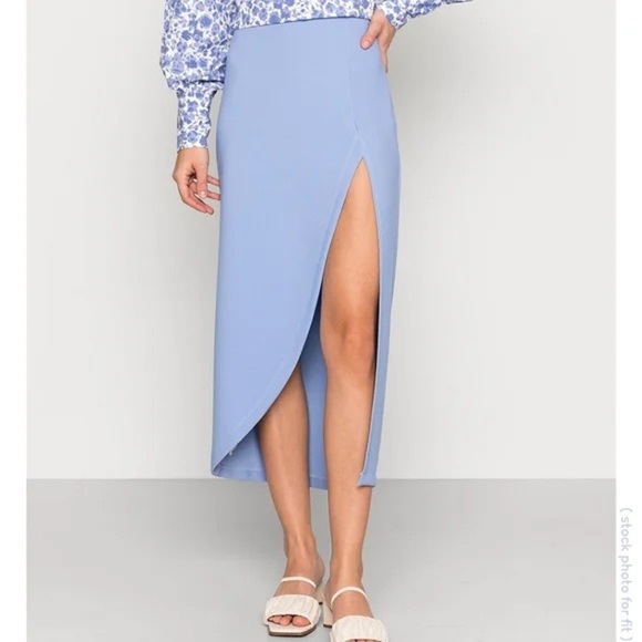 Abercrombie Elevated Midi Skirt dusty Light Blue high waisted bodycon plus curve - Picture 9 of 10